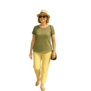 Vintage Pants Womens 16 Yellow Chino Belted Straight Leg Coastal Resort Summer